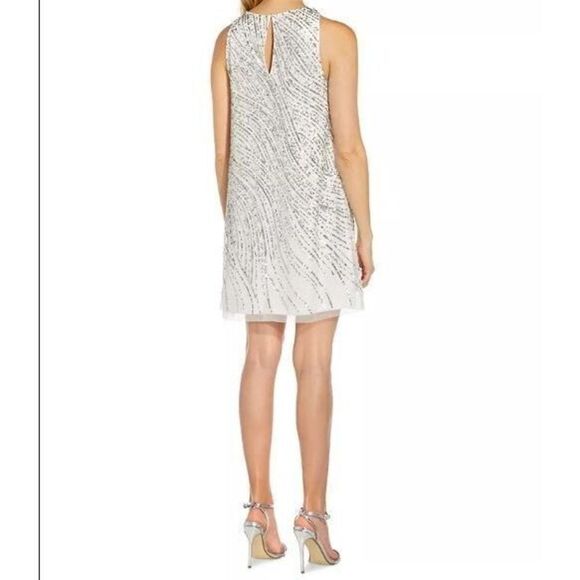 Adrianna Papell Women's Sz 14 Ivory Beaded Sequin Trapeze Lined Shift Dress - Picture 13 of 13
